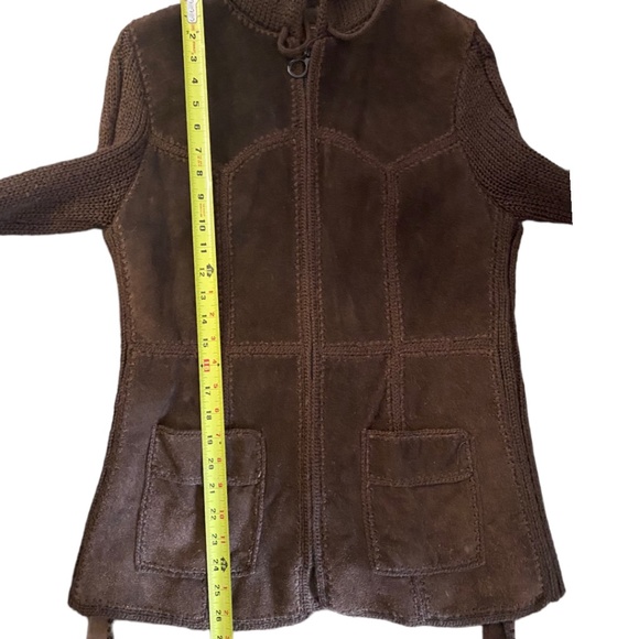 Vintage Suede patchwork knit belted boho jacket. Sz L - Picture 13 of 16